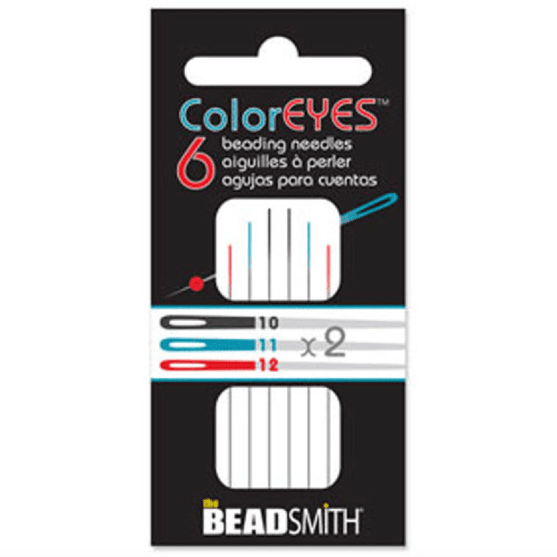 Mixed Sizes COLOUR EYES Beading Needles  Bead Smith Brand, 6 needles per pack, Basics Basics