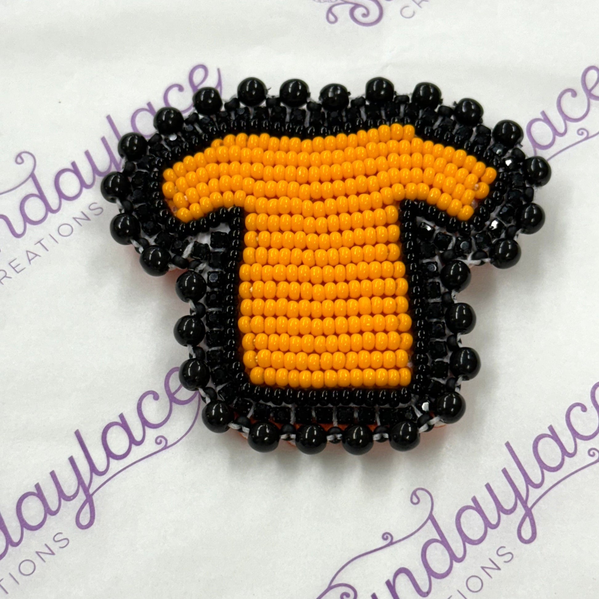 "Orange Shirt Day" #2 Light Orange/Black  Beadwork Pin -  *Heavenly Made Beadwork* Beadwork by Sundaylace Creations