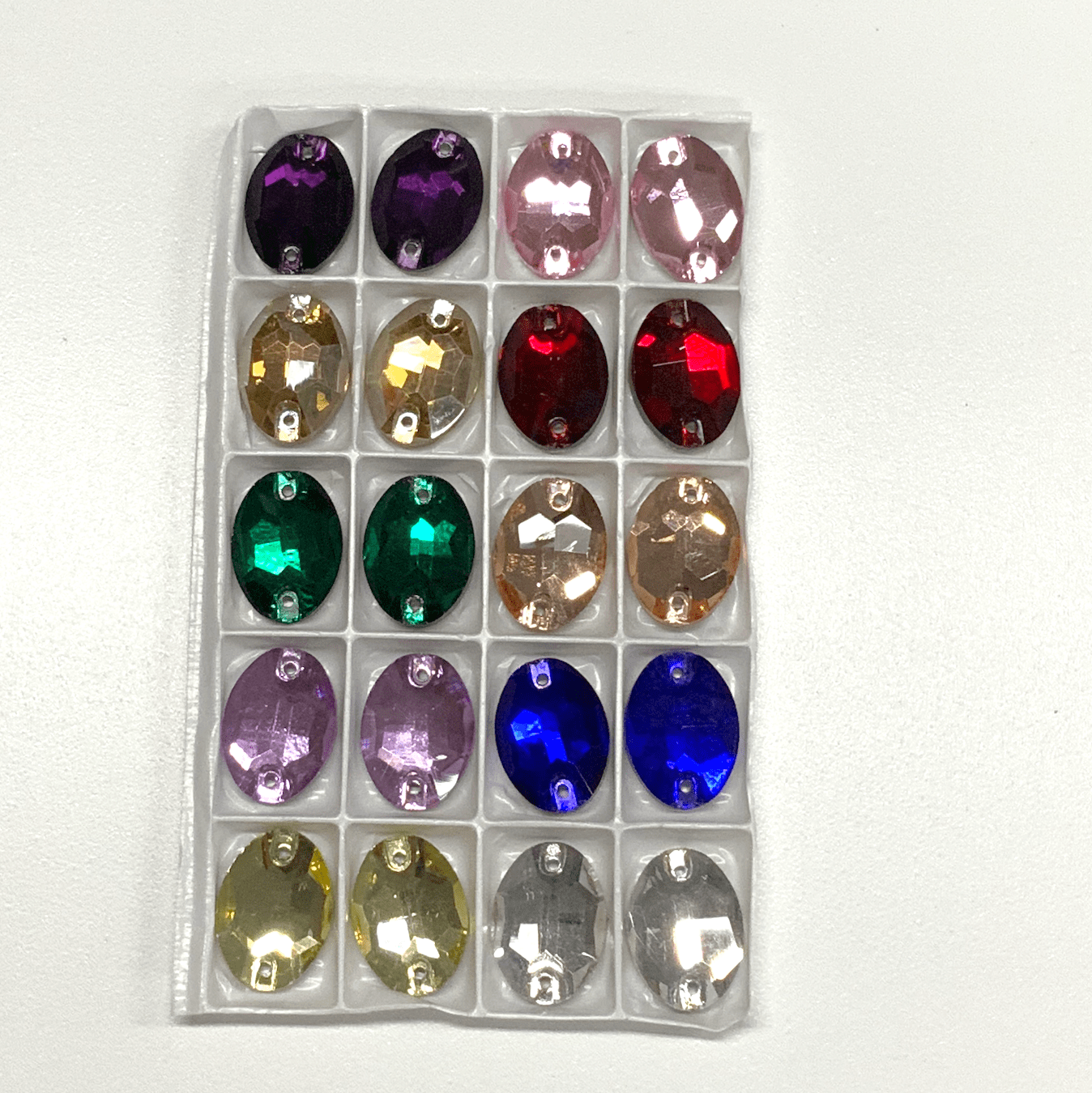 "OVAL Gem Tray" 13*18mm Mixed Colour Oval Tray, Sew on, Glass Gem SET (Sold in 10 Pairs) Glass Gems