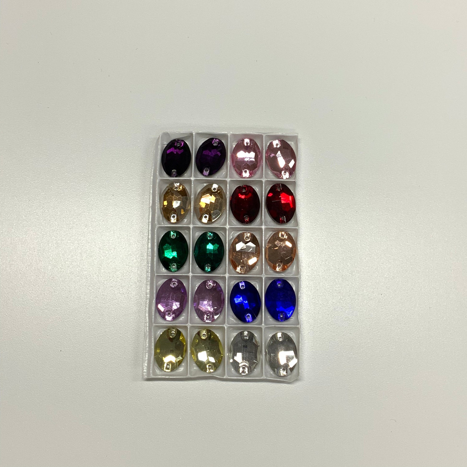 "OVAL Gem Tray" 13*18mm Mixed Colour Oval Tray, Sew on, Glass Gem SET (Sold in 10 Pairs) Glass Gems