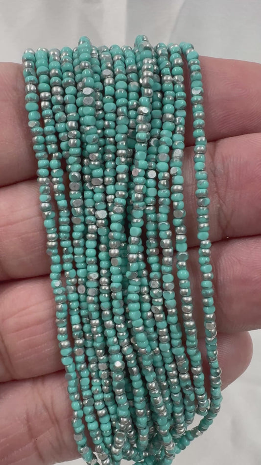 11/0 Charlotte Cut Seed Bead- Patina Opaque Aqua Green Silver *10g Hank*