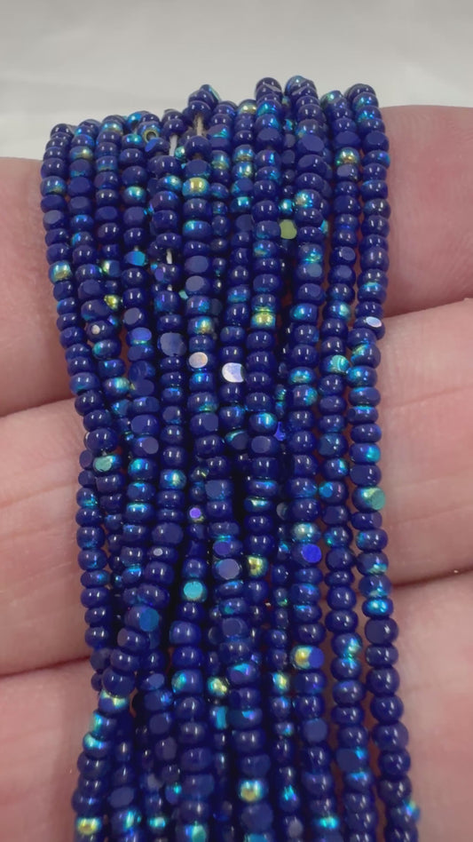 11/0 Charlotte Cut Seed Bead- Patina Opaque Dark Navy Blue Aurore Boreale *10g Hank*