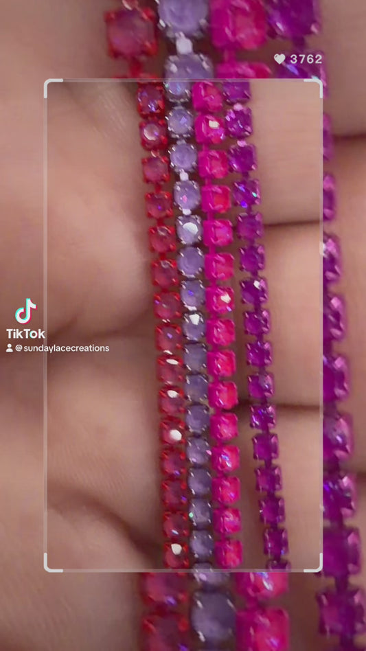 “Love Hearts” Ss6 Pink-Purple AB Opal Rhinestone Chain Set 4 x 1 Yard