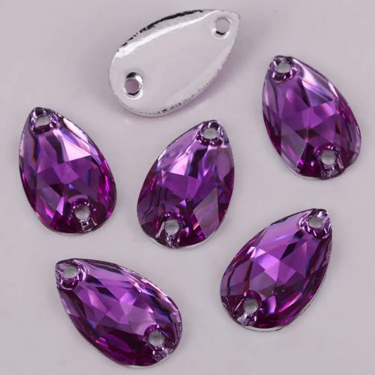 17*28mm Purple Multi-Coloured Large Teardrop, Sew On, Resin Gem, (Sold in Pair) Resin Gems