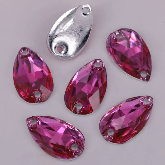 17*28mm Pink Multi-Coloured Large Teardrop, Sew On, Resin Gem, (Sold in Pair) Resin Gems