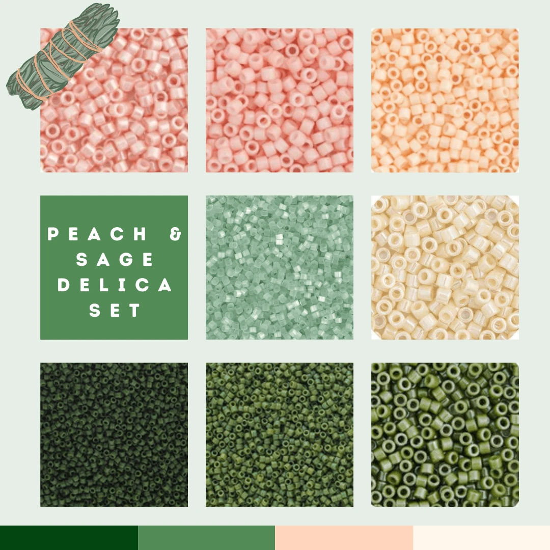 Sage & Peach Delica Set, 8 Delica Beads Set, Spring Promotions Delica Beads