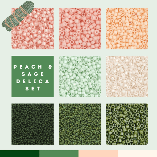 Sage & Peach Delica Set, 8 Delica Beads Set, Spring Promotions Promotions