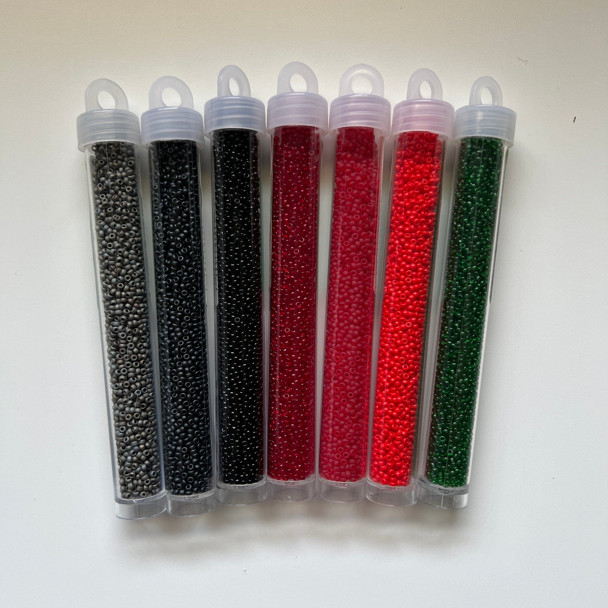 “Shades of Poppy” 7 Miyuki Seed Bead set, 2 Pairs 14mm & 10mm Black Rivoli Gem, Promotions Miyuki Seed Bead 11/0
