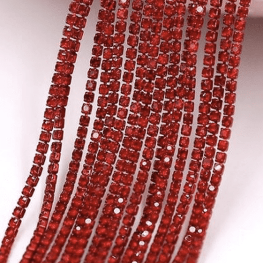 Ss12 Red Stone, on Red Coloured Metal Rhinestone Chain (Sold in 36") SS6 Metal Rhinestone Chain