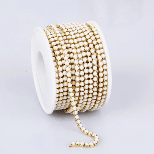 White on gold Chain Ss12 White on Gold Metal Rhinestone Chain (Sold in 36") SS12 Metal Rhinestone Chain