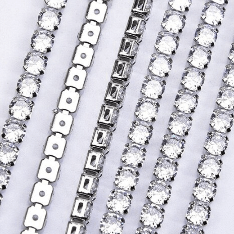 Ss16 Clear Zicron Round Stone Silver Rhinestone Fancy Metal Chain, Sold in yard *RARE* Promotion