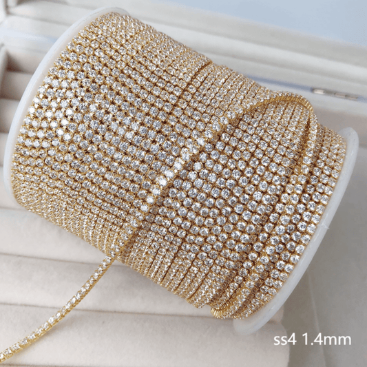 Ss4 Clear Stone Bright GOLD Rhinestone Metal Chain, Sold in 33" Promotion