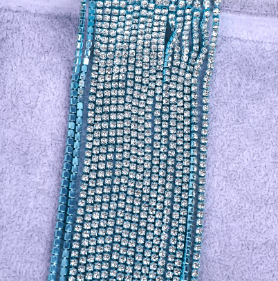 Ss4 Clear Stone on Aqua Blue Chain, Metal Rhinestone Chain 33" SS4 Metal Rhinestone Chain