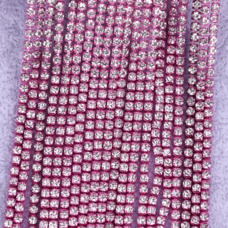 Ss4 Clear Stone, on Pink Coloured Metal Rhinestone Chain, Dense Chain 33" SS4 Metal Rhinestone Chain