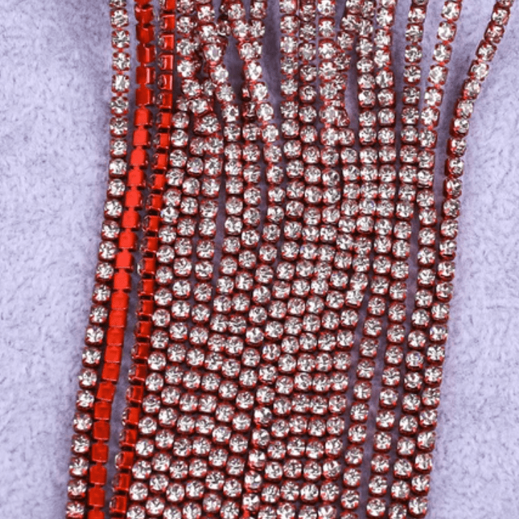 Ss4 Clear Stone on RED Coloured Metal Rhinestone Chain, Dense Chain 33" SS4 Metal Rhinestone Chain