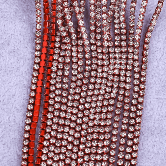 Ss4 Clear Stone on RED Coloured Metal Rhinestone Chain, Dense Chain 33" SS4 Metal Rhinestone Chain