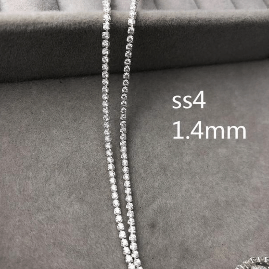 Ss4 Clear Zicron Round Stone Silver Rhinestone Fancy Metal Chain, Sold in yard *RARE* Promotion