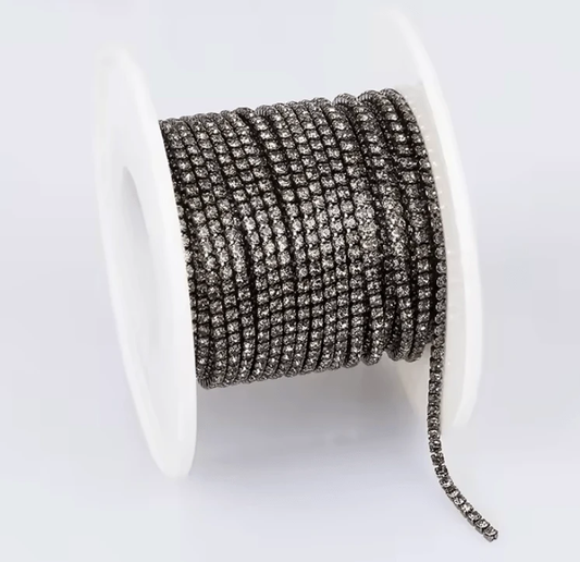 Ss4 Dark Grey Stone, on Gunmetal Metal Rhinestone Chain, Dense Chain 33" SS4 Metal Rhinestone Chain