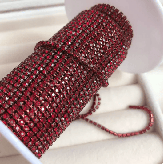 Ss4 Dark Red Stone, on Coloured Red Metal Rhinestone Chain (33") SS4 Metal Rhinestone Chain