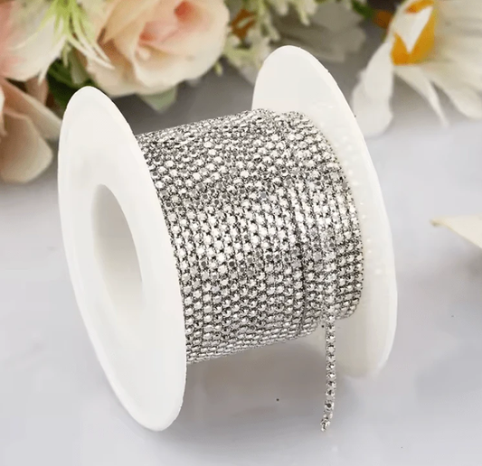 Ss4 Metallic Silver Stone, on Silver Metal Rhinestone Chain, Dense Chain 33" SS4 Metal Rhinestone Chain