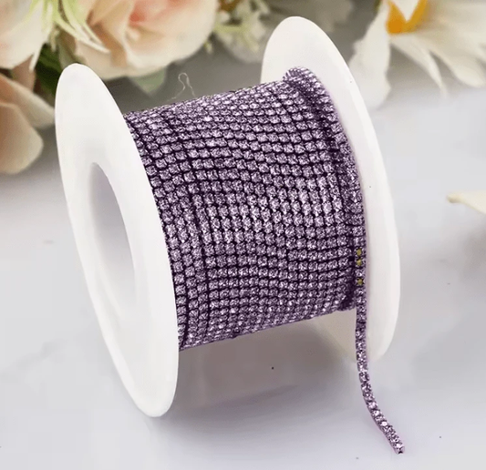 Ss4 Violet Stone, on Purple Coloured Metal Rhinestone Chain (33") SS4 Metal Rhinestone Chain