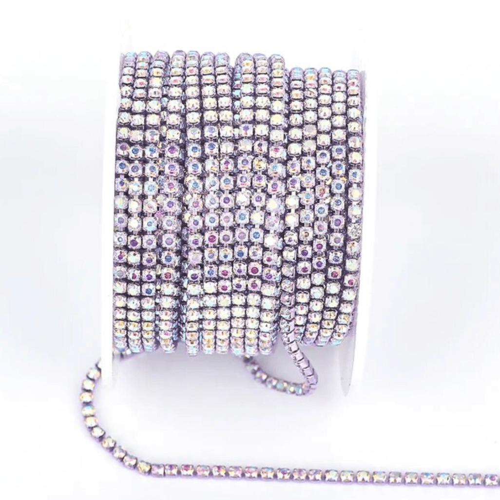 Ss6 AB Stone on Light Periwinkle Purple Coloured Metal Rhinestone Chain (Sold in 36") SS6 Metal Rhinestone Chain