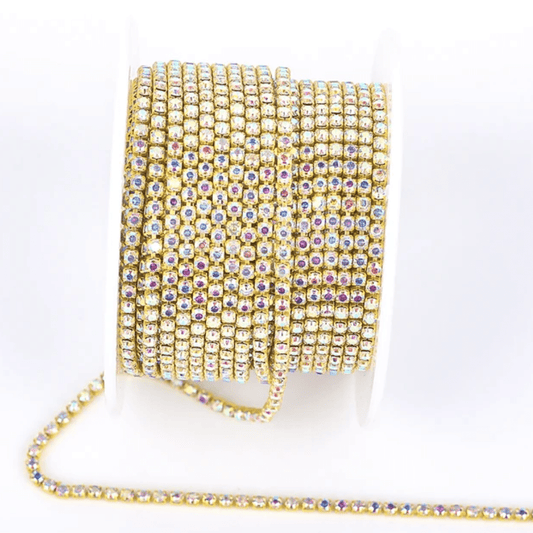 Ss6 AB Stone on Yellow Coloured Metal Rhinestone Chain (Sold in 36") SS6 Metal Rhinestone Chain