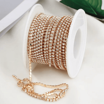 Ss6 Clear Stone DENSE Champagne gold Metal Rhinestone Chain, (Sold in 36") SS6 Metal Rhinestone Chain