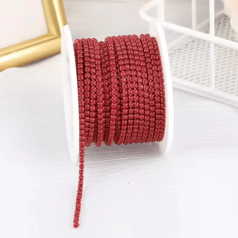 Ss6 Dark Red Acrylic Stone in Maroon Coloured Metal Rhinestone Chain ...