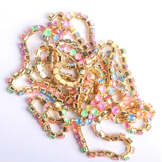 Ss6 Mixed Neon Opal Stone on Gold Metal Rhinestone Chain (Sold in 36") SS6 Metal Rhinestone Chain