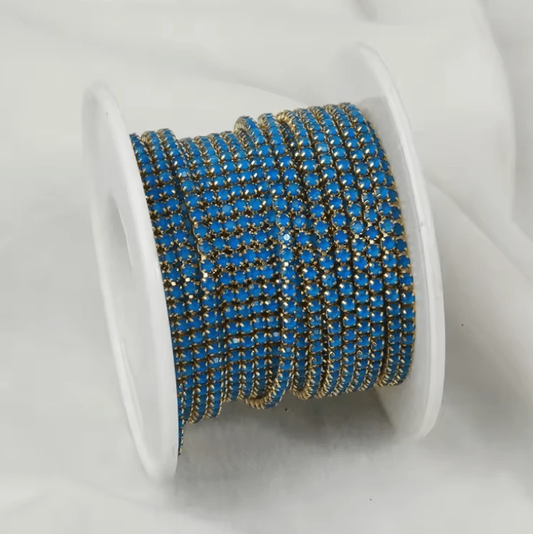 Ss6 Neon Blue Opal Stone on Gold Metal Rhinestone Chain (Sold in 36") SS6 Metal Rhinestone Chain