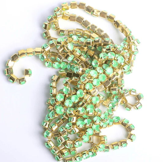 Ss6 Neon Green AB Opal Stone on Gold Metal Rhinestone Chain (Sold in 36") SS6 Metal Rhinestone Chain