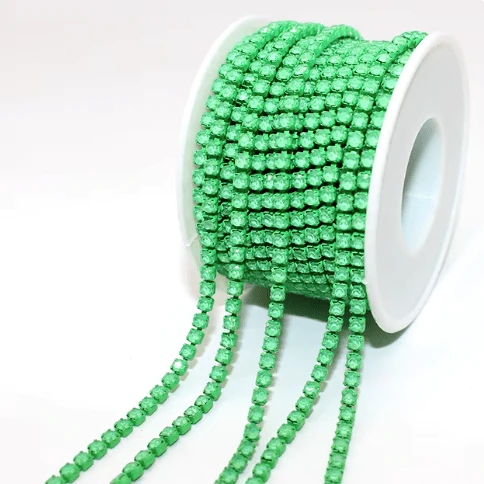 Ss6 Neon Green Opal Stone on Green Coloured Metal Rhinestone Chain (Sold in 36") SS6 Metal Rhinestone Chain