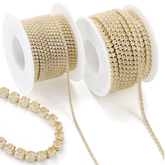 Ss6 Neon Ivory Opal Stone on Ivory Coloured Metal Rhinestone Chain (Sold in 36") SS6 Metal Rhinestone Chain