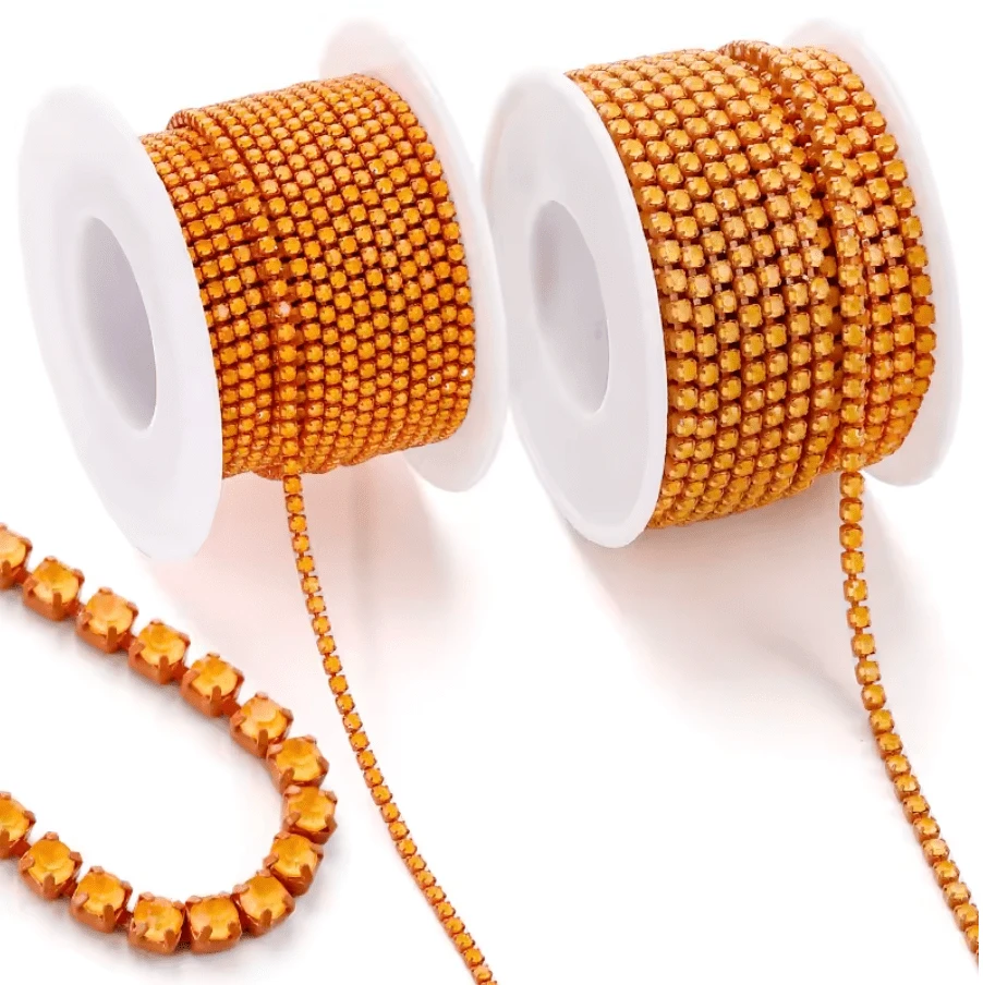 Ss6 Neon Light Orange Opal Stone on Orange Coloured Metal Rhinestone Chain (Sold in 36") SS6 Metal Rhinestone Chain