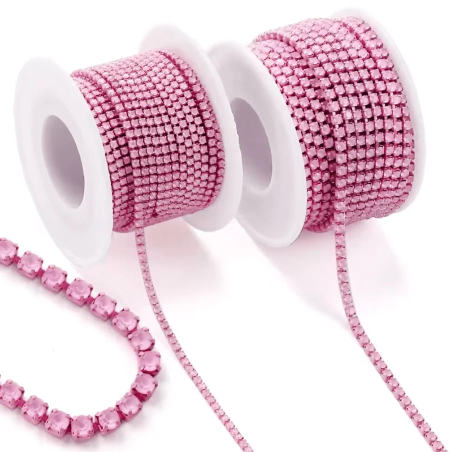 Ss6 Neon Pink Opal Stone on Pink Coloured Metal Rhinestone Chain (Sold in 36") SS6 Metal Rhinestone Chain