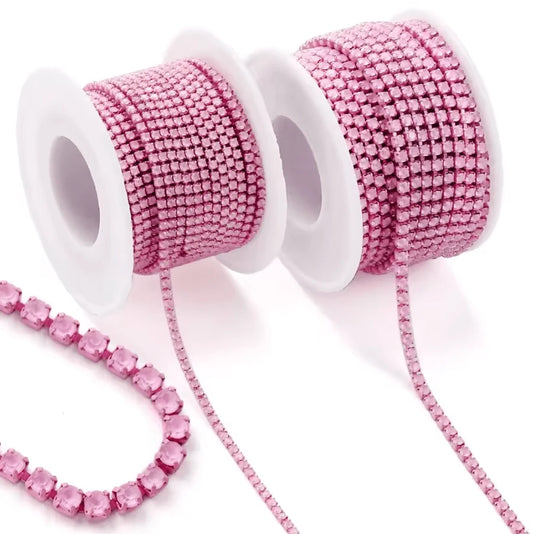 Ss6 Neon Pink Opal Stone on Pink Coloured Metal Rhinestone Chain (Sold in 36") SS6 Metal Rhinestone Chain