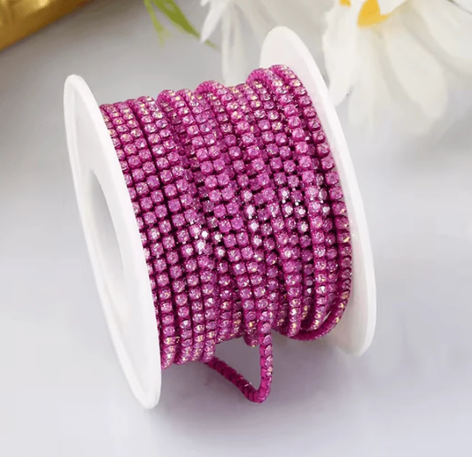 Ss6 Opal Pink Stone on Raspberry Prink Coloured Metal Rhinestone Chain SS6 Metal Rhinestone Chain