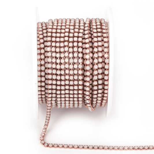 Ss6 Opal White Stone on Rose Gold Metal Chain, Sold in yard SS6 Metal Rhinestone Chain