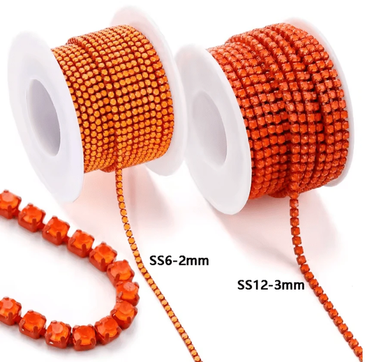 Ss6 Orange Neon Colour on Orange Acrylic Rhinestone Metal Chain (Sold in Yard) SS6 Metal Rhinestone Chain