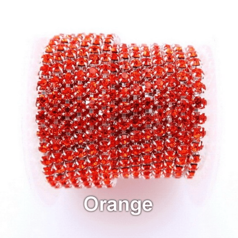 Ss6 Orange on SILVER Metal Rhinestone Chain (Sold in 36") SS6 Metal Rhinestone Chain