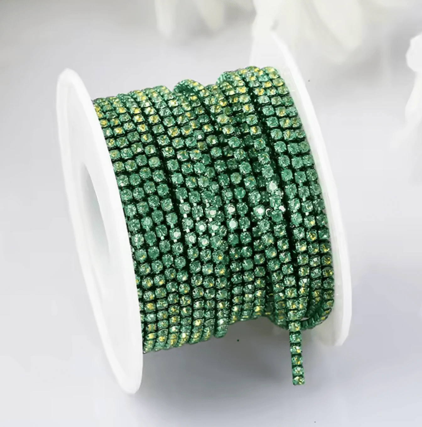 Ss6 Peridot Green Flame Stone on Green Coloured Metal Rhinestone Chain (Sold in 36") SS6 Metal Rhinestone Chain