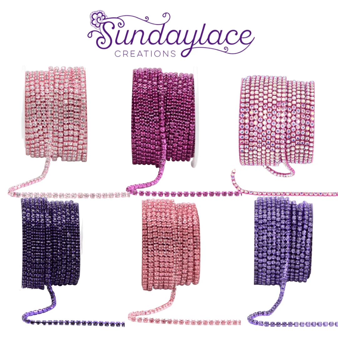Ss6 Pink-Purple Rhinestone Chain Set 6 x 1 Yard, Promotions Promotions