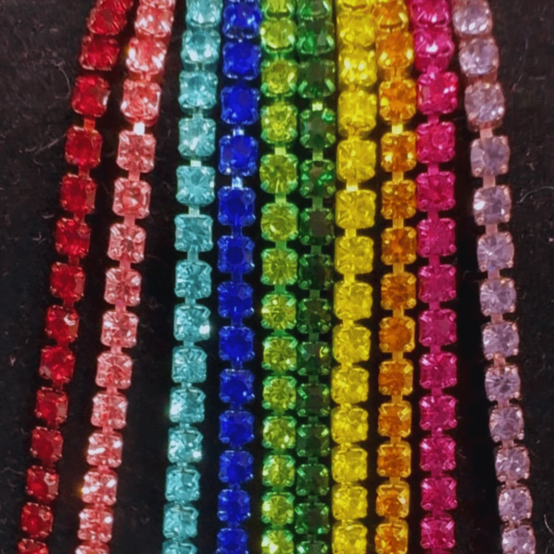 Ss6 Rainbow Metal Coloured Rhinestone Chain Set 10 x 1 Yard, Promotions SS6 Metal Rhinestone Chain
