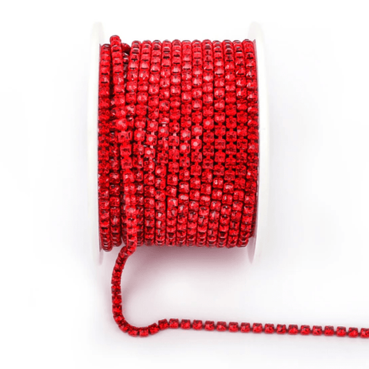 Ss6 Red Stone, on Red Coloured Metal Rhinestone Chain (Sold in 36") SS6 Metal Rhinestone Chain