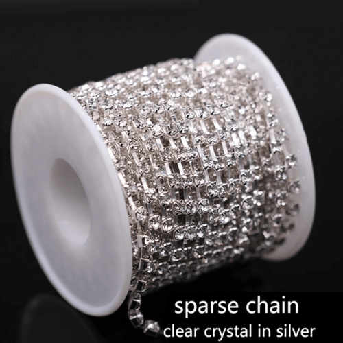 SS6 Silver CLEAR Sparse, Rhinestone Metal Cup Chain, → 10 Yard BULK BUY! Ss6 Metal Rhinestone Chain