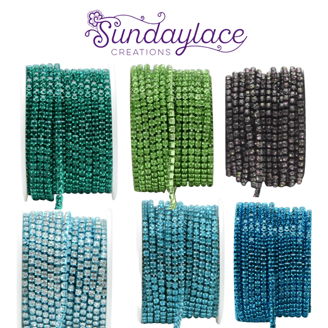 Ss6 Spring Greens- Blue Sky Set, Coloured Rhinestone Metal Chain 6 x 1 Yard, Promotion Promotions