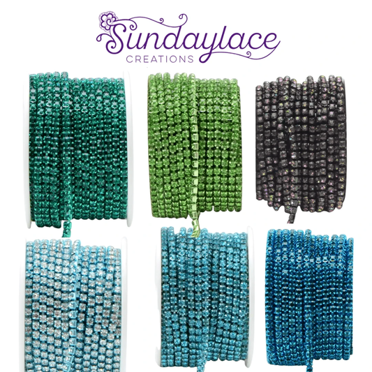 Ss6 Spring Greens- Blue Sky Set, Coloured Rhinestone Metal Chain 6 x 1 Yard, Promotion Promotions
