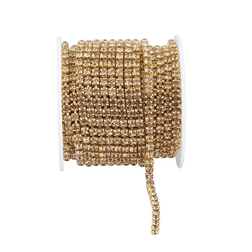 SS6 Topaz Stone on Gold Rhinestone Metal Cup Chain DENSE, → 10 Yard BULK BUY! Ss6 Metal Rhinestone Chain