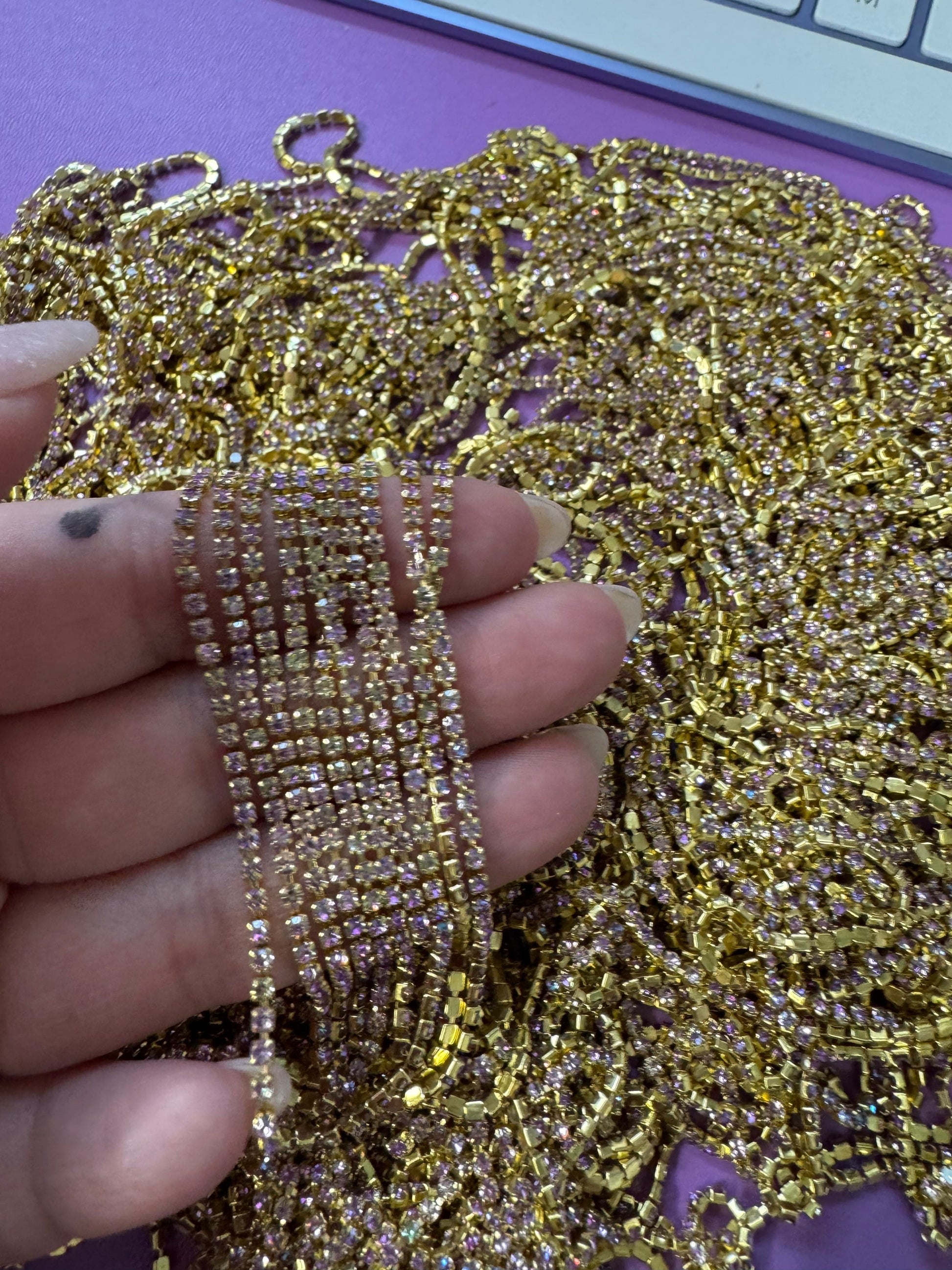 Ss6 Violet Flame Stone Gold  Metal Rhinestone Chain (Sold in 36") SS6 Metal Rhinestone Chain